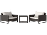 3 Pieces Rattan Bistro Set with 4 Cushions, Wicker Garden Furniture Set, Glass Top Coffee Table and T3398P327935