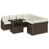 Garden Sofa Set with Cushion Manual 9 pcs Brown Poly Rattan 3357171