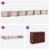 Dog Gate with Door Foldable 12 Panels Brown 960 cm Poplar Wood 3155580