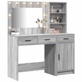 Dressing Table with Mirror Lights 2 pcs Grey Engineered Wood 3334268