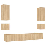 6 Piece TV Wall Cabinets with LED Lights Sonoma Oak 3216890