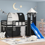 Kids' Loft Bed with Tower without Mattress White&Black 80x200cm 3207096