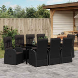 Garden Dining Set with Cushion 9 pcs Black Poly Rattan 3379526