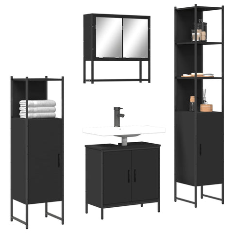 ZNTS 4 Piece Bathroom Furniture Set Black Engineered Wood 3214710