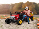 Ride On Tractor, Battery Powered Electric Car, with Detachable Trailer, Remote Control, Music - Red T3398P348361