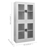 Office Cabinet Light Grey 90x40x180 cm Steel and Tempered Glass 335939