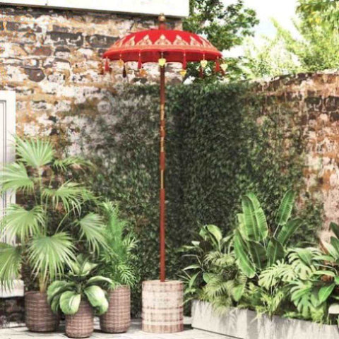 Parasol with Base Red, Brown 250 cm Cotton, Wood 3356913