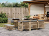 11 Piece Garden Dining Set with Cushions Mix Beige Poly Rattan 3210972