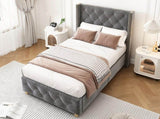 Upholstered bed,Single Bed-3ft ,With slatted frame and headboard, Button Rivet N606P243925G