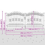 Fence Gate "KAMPEN" with Spear Top Black 302x125 cm Steel 151096