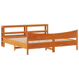 Bed Frame with Headboard Wax Brown 200x200 cm Solid Wood Pine 3306293