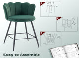 Set of Two Velvet-Feel Lotus Bar Stools - Dark Green T3398P377908