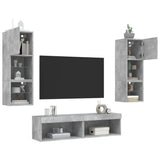 6 Piece TV Wall Units with LED Concrete Grey Engineered Wood 3216618