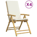 4 Piece Folding Reclining Chairs with Cream White Cushions Bamboo 3208927
