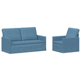 Sofa Set 2 pcs Blue Corduroy Fabric 3433251