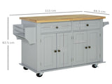 Rolling Kitchen Island Storage Trolley with Rubber Wood Top & Drawers for Dining Room, Grey T3398P328284