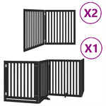 Dog Gate with Door Foldable 8 Panels Black 640 cm Poplar Wood 3155686