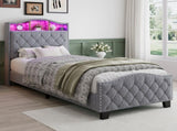 Upholstered Bed, 3FT single bed 90x190cm, Storage Bed, Soft backrest,With bed slats, With LED light N604P433669G