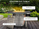 Outdoor PE Rattan Gas Fire Pit Table, Patio Square Propane Heater with Rain Cover, Mesh Lid and Lava T3398P325193