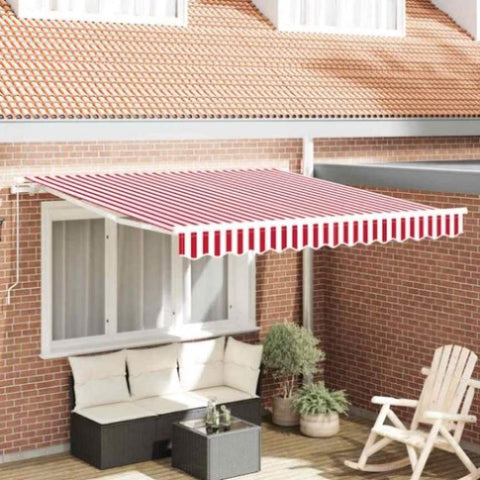 Retractable Awning Manual Red and white 350 x 250 cm Fabric 3330267