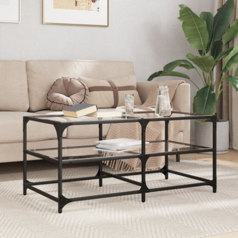 ZNTS Coffee Table with Transparent Glass Top 98.5x50x45 cm Steel 846012