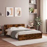 Bed Frame with Headboard and LED Smoked Oak 150x200 cm King Size 3207606