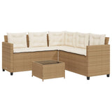 Garden Sofa with Table and Cushions L-Shaped Beige Poly Rattan 369043