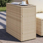 ZNTS Garden Side Table with Glass Top Beige 58x27.5x55 cm Poly Rattan 366071