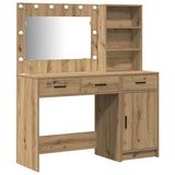 Dressing Table with Mirror Lights 2 pcs Brown Engineered Wood 3334271