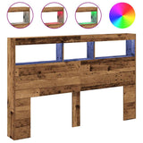 Headboard Cabinet with LED Old Wood 160x17x102 cm 863131