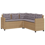 Garden Sofa with Table and Cushions L-Shaped Beige Poly Rattan 369042
