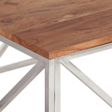 Coffee Table Silver Stainless Steel and Solid Acacia Wood 349983