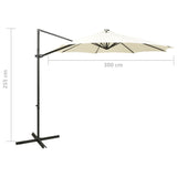 ZNTS Cantilever Garden Parasol with Pole and LED Lights Sand 300 cm 312336