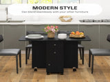 Multi-Storage Six-Person Drop Leaf Dining Table - Distressed Black T3398P343226