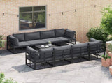 Garden Sofa Set with Cushion 9 pcs Black Steel 3378949