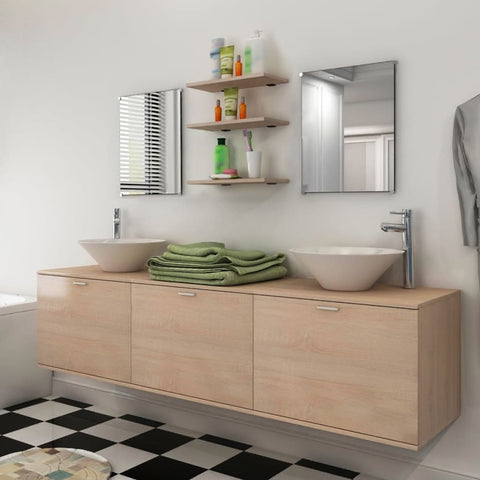 ZNTS Eight Piece Bathroom Furniture and Basin Set Beige 272234