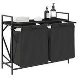 Laundry Basket 2 Compartments with Shelf Black Oak 859075