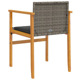 Garden Chairs with Cushions 2 pcs Grey Poly Rattan&Solid Wood 368712