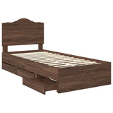 Bed Frame with Drawer Brown Oak 75 x 190 cm Engineer Wood 3413470