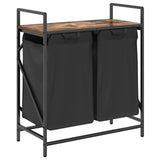 Laundry Basket 2 Compartments with Shelf Smoked Oak 859067