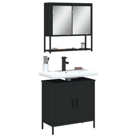 ZNTS 2 Piece Bathroom Furniture Set Black Engineered Wood 3214660