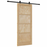 Sliding Door Natural and Black 83 x 202 cm Solid Pine Wood 3333336