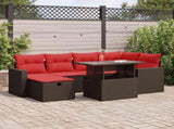 7 Piece Garden Sofa Set with Cushions Brown Poly Rattan Acacia 3327824