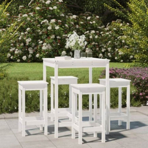 5 Piece Garden Bar Set White Solid Wood Pine 3154731
