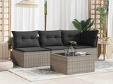 Garden Table with Glass Top Grey 55x55x37 cm Poly Rattan 366120