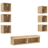 8 Piece TV Wall Units with LED Sonoma Oak Engineered Wood 3216635