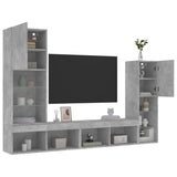 4 Piece TV Wall Units with LED Concrete Grey Engineered Wood 3216657