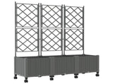 Garden Planter with Trellis&Wheels 3 pcs Light Grey PP 3423079