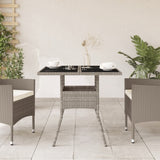 Garden Table with Glass Top Light Grey 80x80x75 cm Poly Rattan 368131