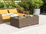 90 x 50cm Glass-Top Rattan Side Table - Brown T3398P327966